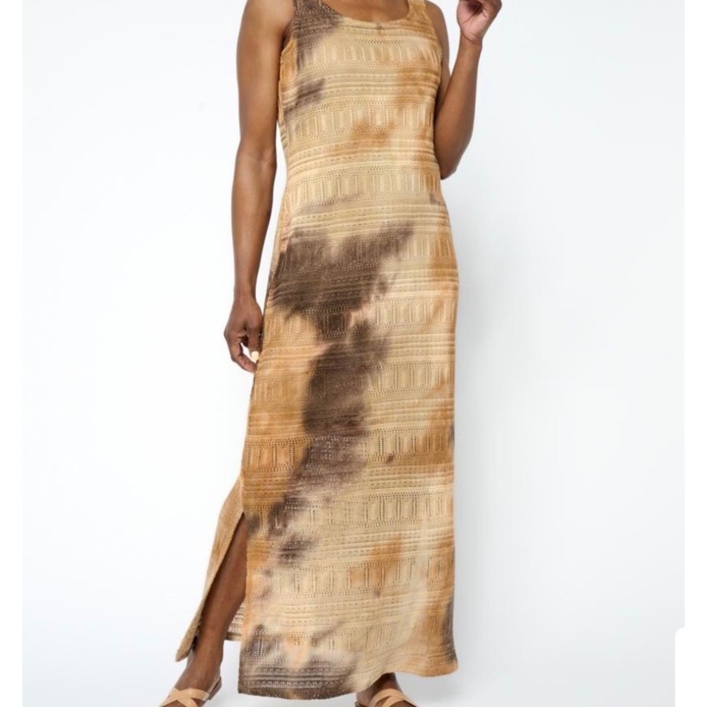 Nina Leonard Womens Petite Medium Tie Dye Pointelle Knit Sleeveless Maxi Dress